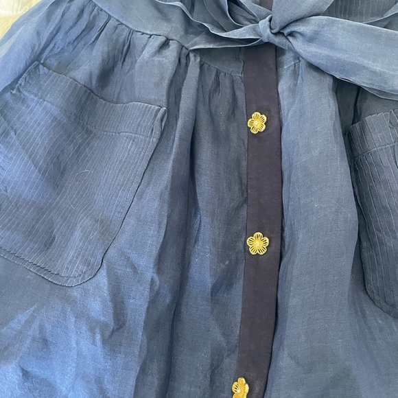 Anthro Manoush Silk Blue A-Line Dress with Peter Pan Collar - Picture 6 of 9